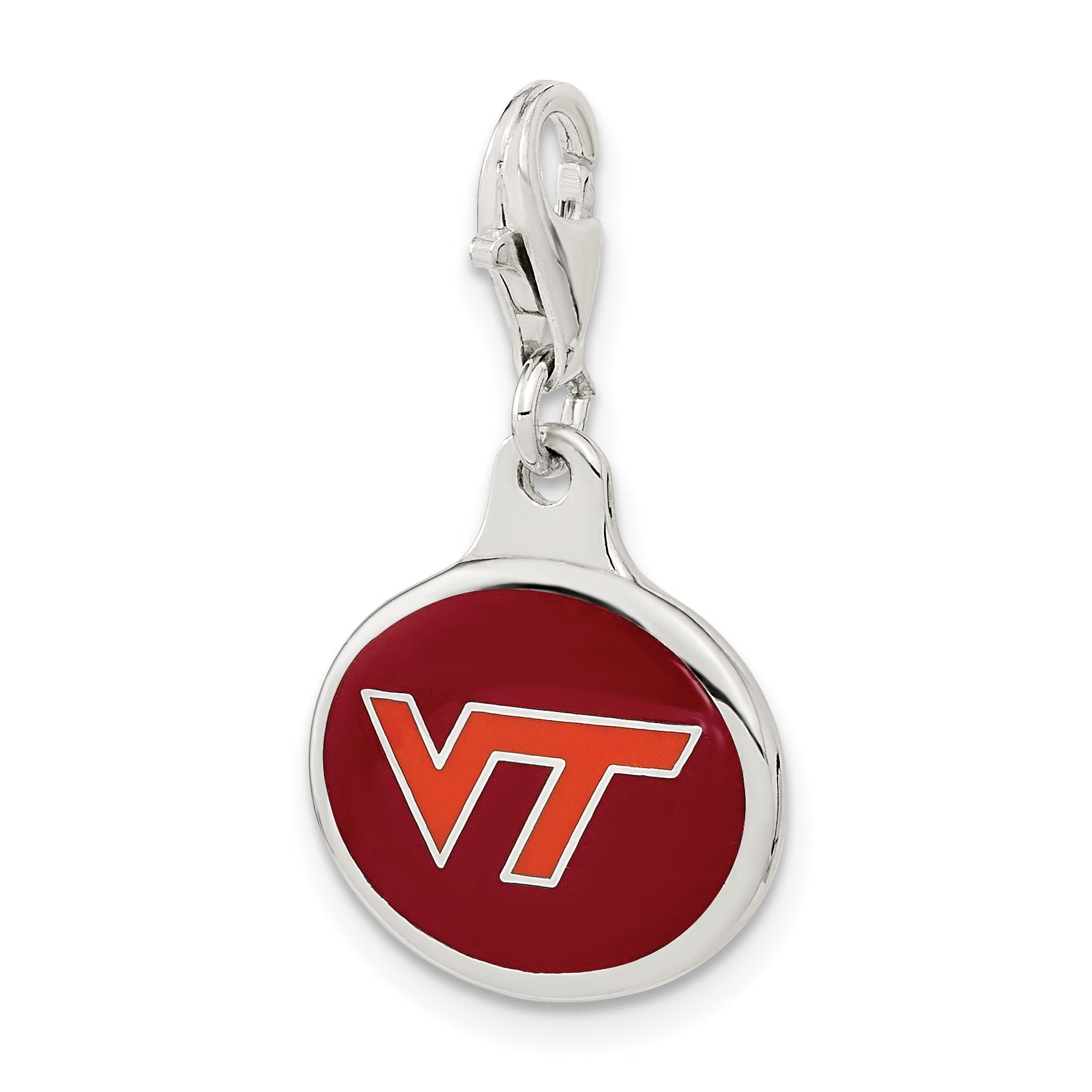 Sterling Silver Amore La Vita Rhodium-Plated Polished Enameled Virginia Tech University Charm With Fancy Lobster Clasp