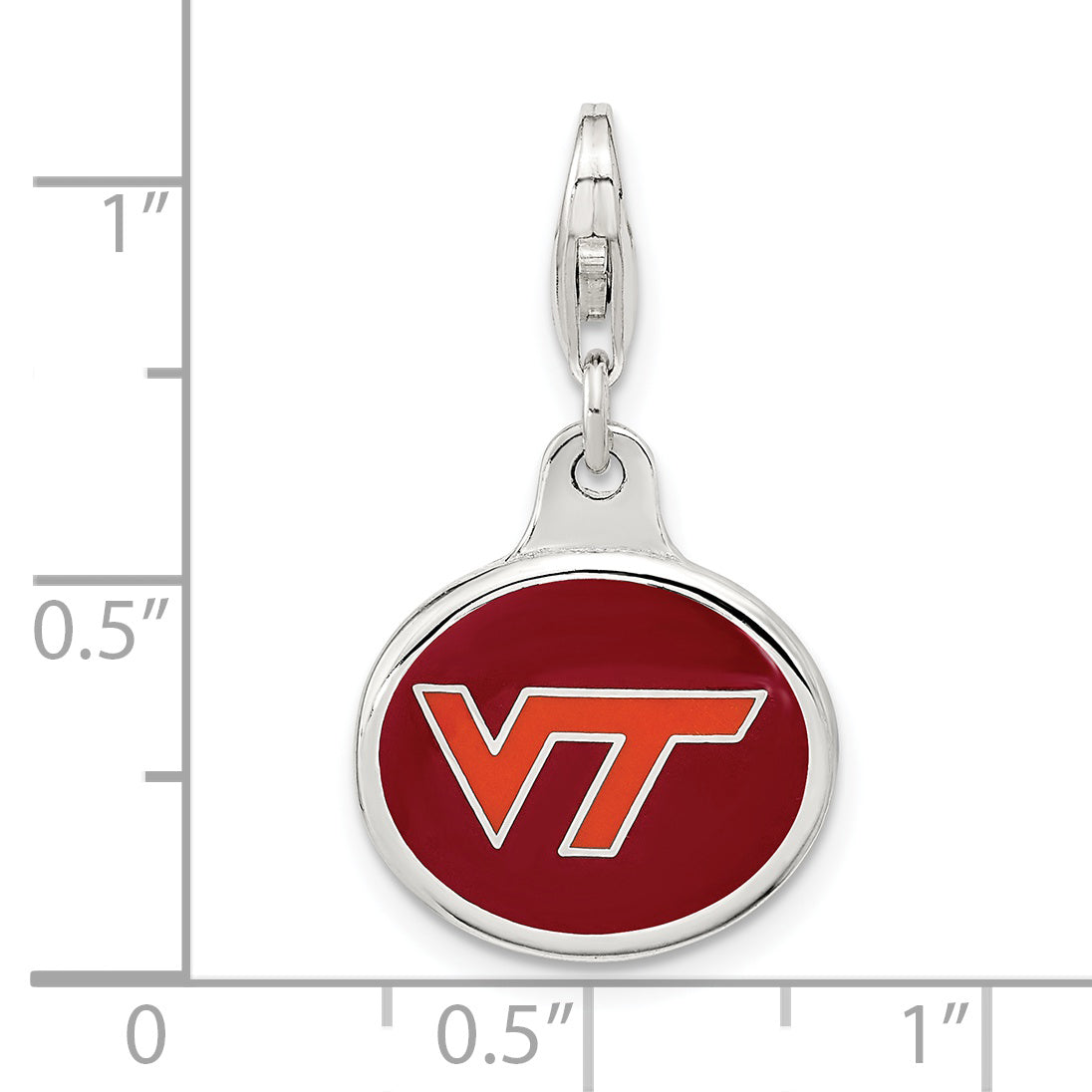 Sterling Silver Amore La Vita Rhodium-Plated Polished Enameled Virginia Tech University Charm With Fancy Lobster Clasp