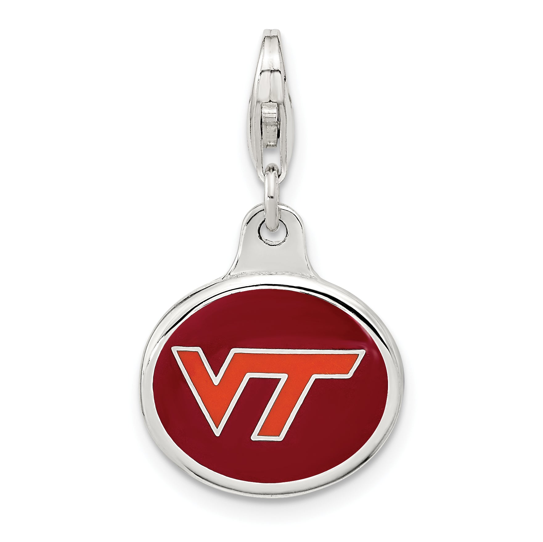 Sterling Silver Amore La Vita Rhodium-Plated Polished Enameled Virginia Tech University Charm With Fancy Lobster Clasp