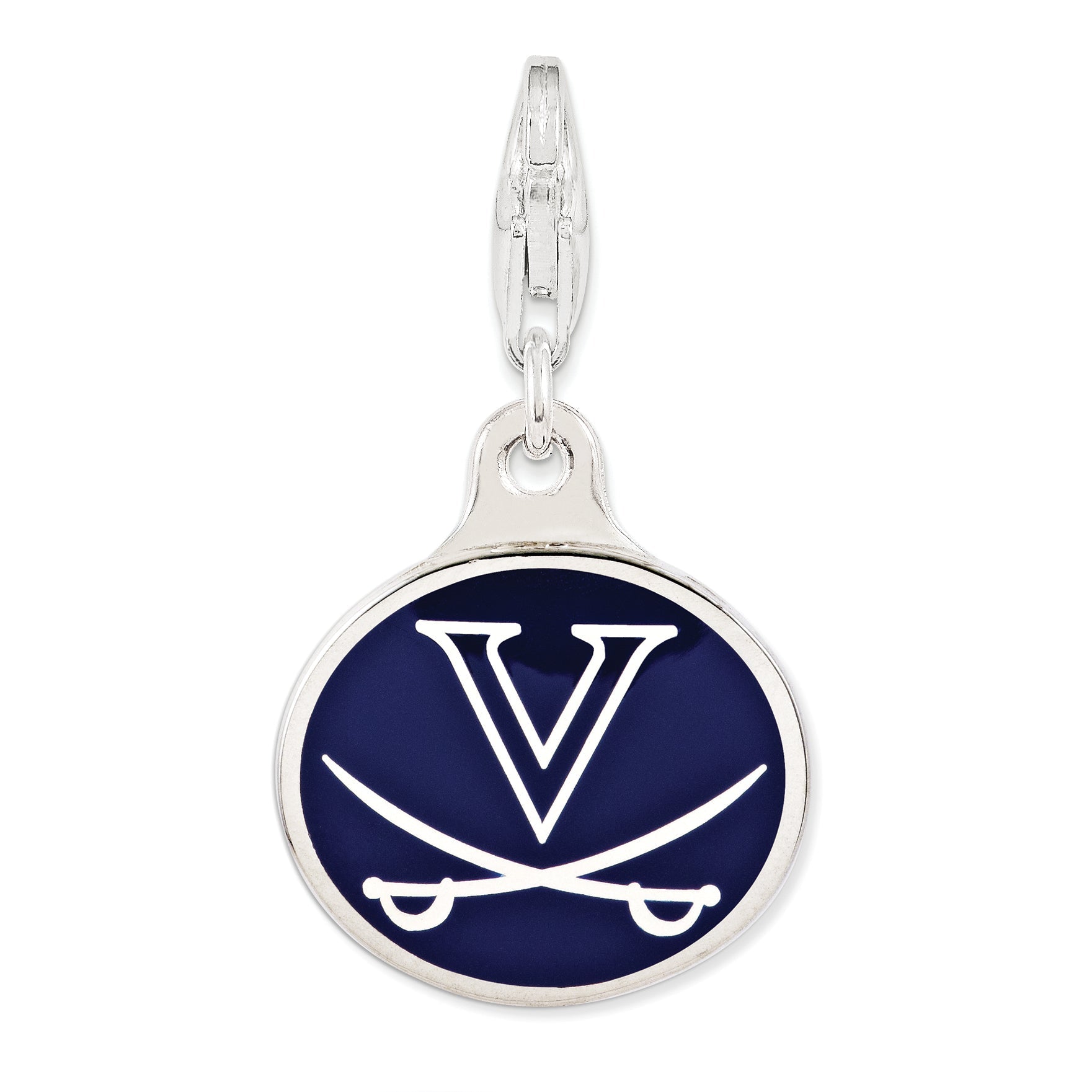 Sterling Silver Amore La Vita Rhodium-Plated Polished Enameled University Of Virginia Charm With Fancy Lobster Clasp