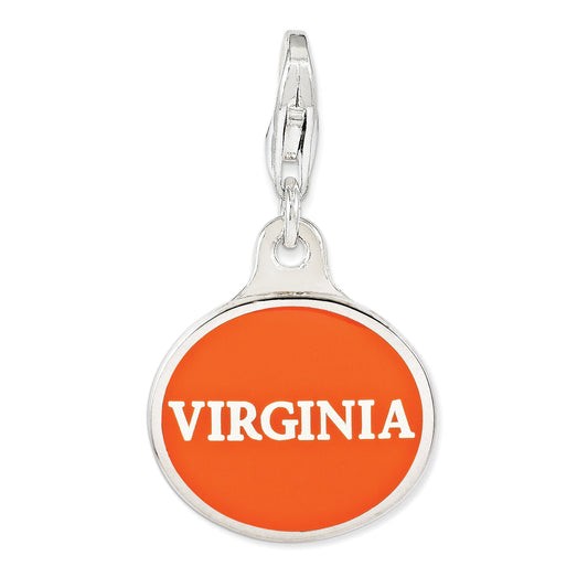 Sterling Silver Amore La Vita Rhodium-Plated Polished Enameled University Of Virginia Charm With Fancy Lobster Clasp