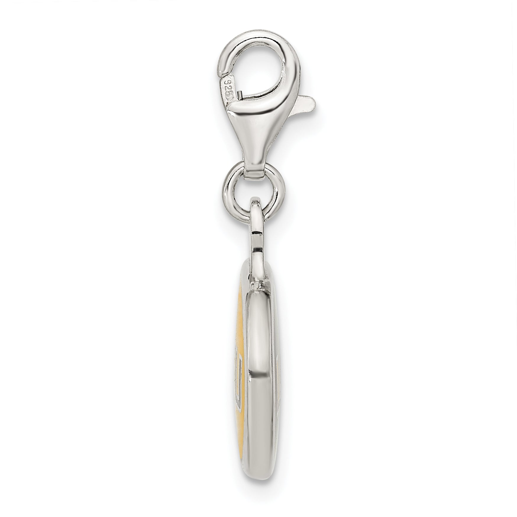 Sterling Silver Amore La Vita Rhodium-Plated Polished Enameled Louisiana State University Charm With Fancy Lobster Clasp