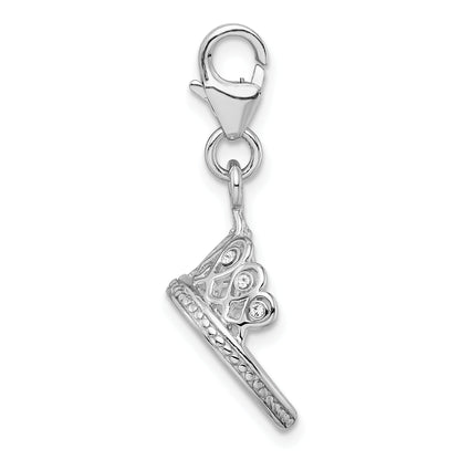 Sterling Silver Amore La Vita Rhodium-Plated Polished 3-D Crystal From Swarovski Tiara Charm With Fancy Lobster Clasp
