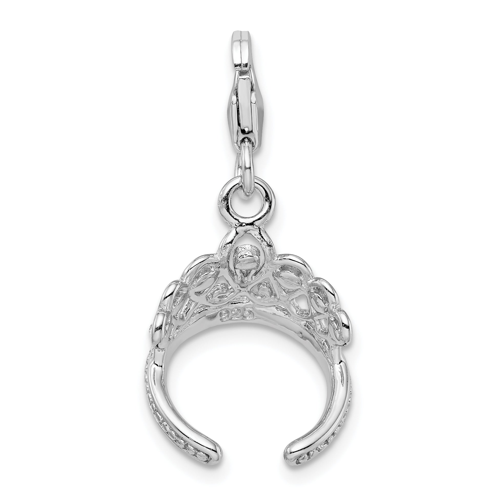 Sterling Silver Amore La Vita Rhodium-Plated Polished 3-D Crystal From Swarovski Tiara Charm With Fancy Lobster Clasp