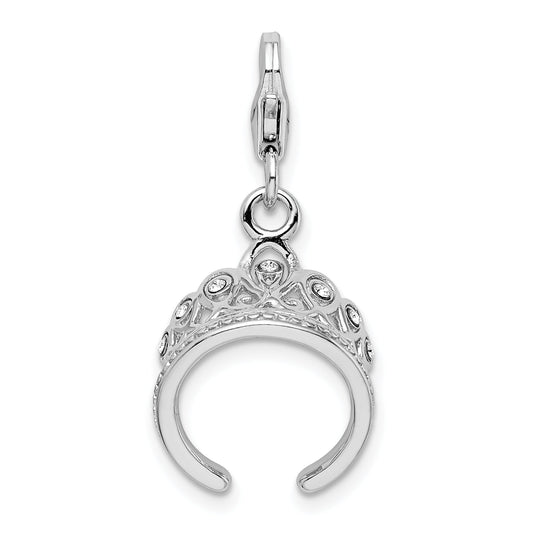 Sterling Silver Amore La Vita Rhodium-Plated Polished 3-D Crystal From Swarovski Tiara Charm With Fancy Lobster Clasp