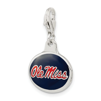 Sterling Silver Amore La Vita Rhodium-Plated Polished Enameled University Of Mississippi Charm With Fancy Lobster Clasp