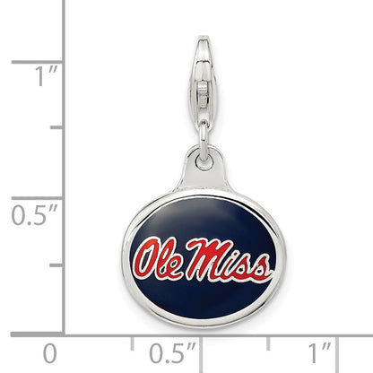 Sterling Silver Amore La Vita Rhodium-Plated Polished Enameled University Of Mississippi Charm With Fancy Lobster Clasp