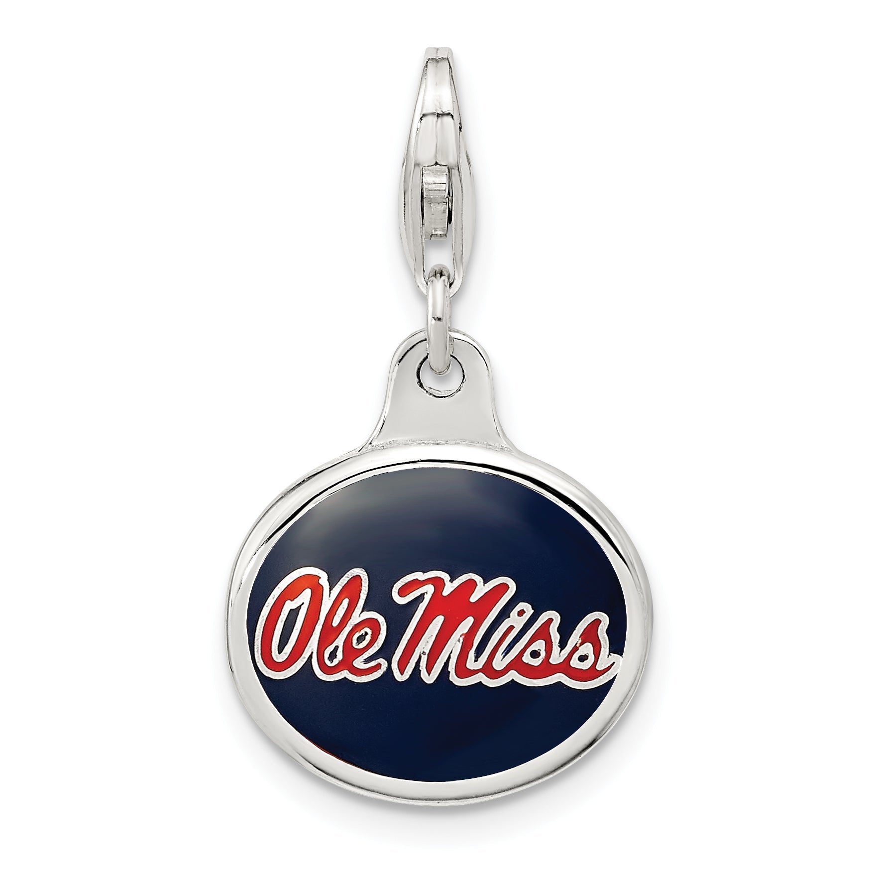 Sterling Silver Amore La Vita Rhodium-Plated Polished Enameled University Of Mississippi Charm With Fancy Lobster Clasp