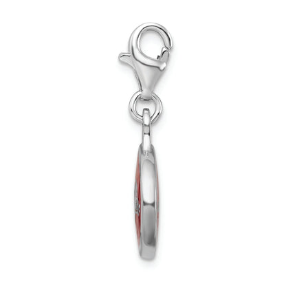 Sterling Silver Amore La Vita Rhodium-Plated Polished Enameled University Of Arkansas Charm With Fancy Lobster Clasp