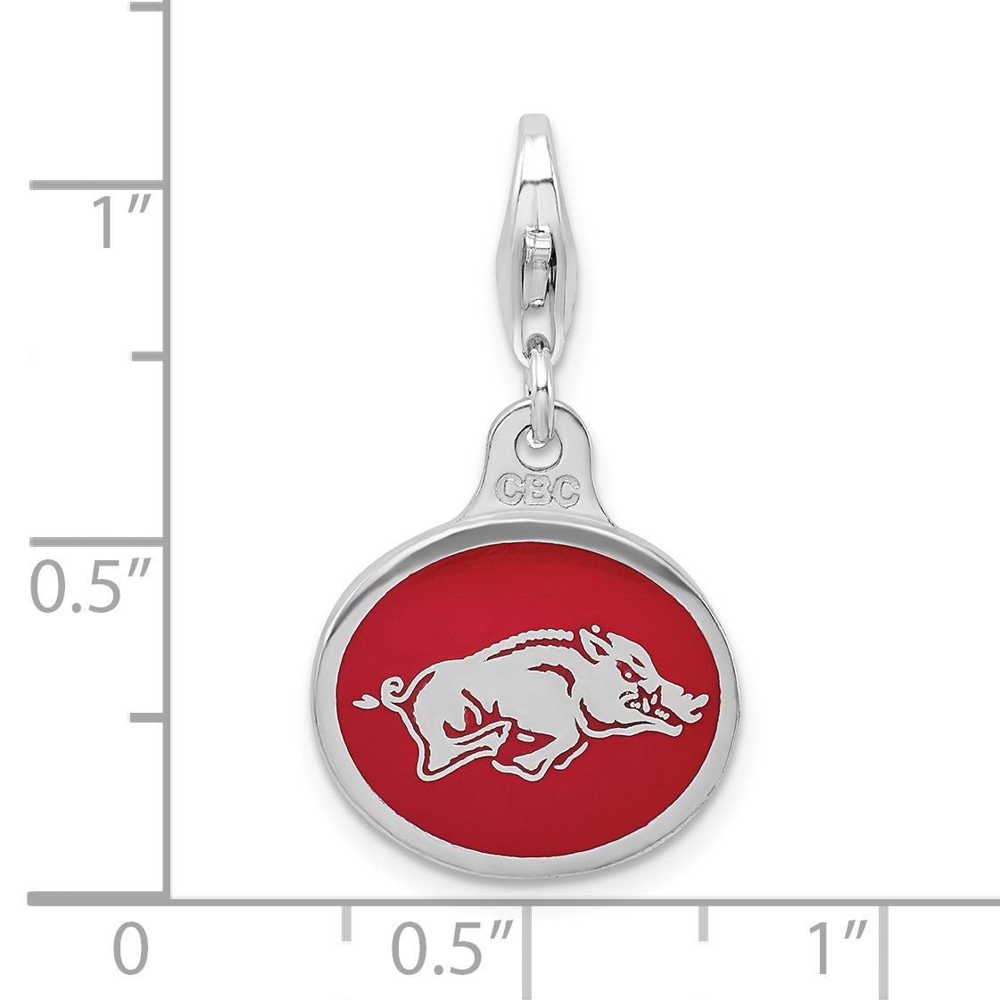 Sterling Silver Amore La Vita Rhodium-Plated Polished Enameled University Of Arkansas Charm With Fancy Lobster Clasp