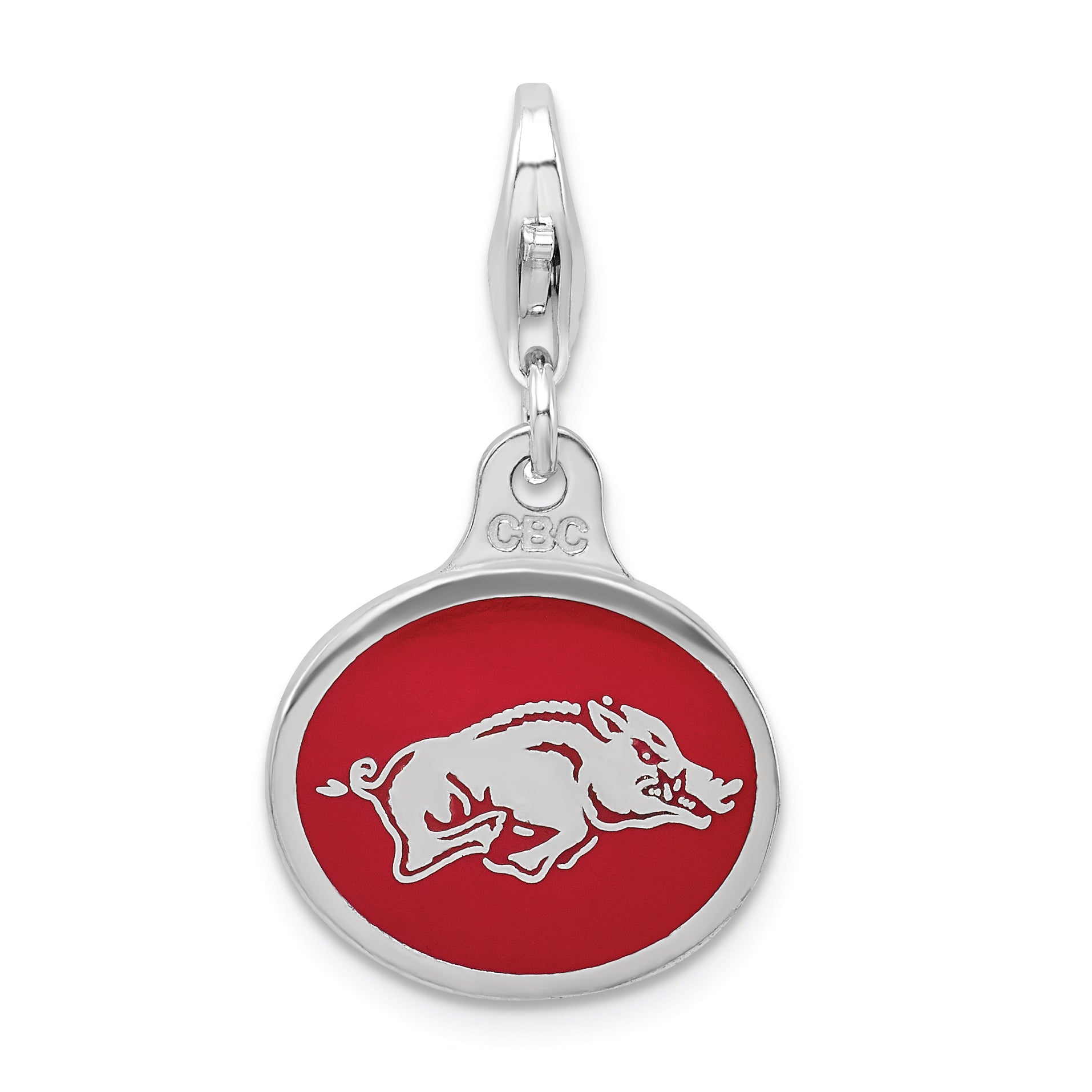 Sterling Silver Amore La Vita Rhodium-Plated Polished Enameled University Of Arkansas Charm With Fancy Lobster Clasp