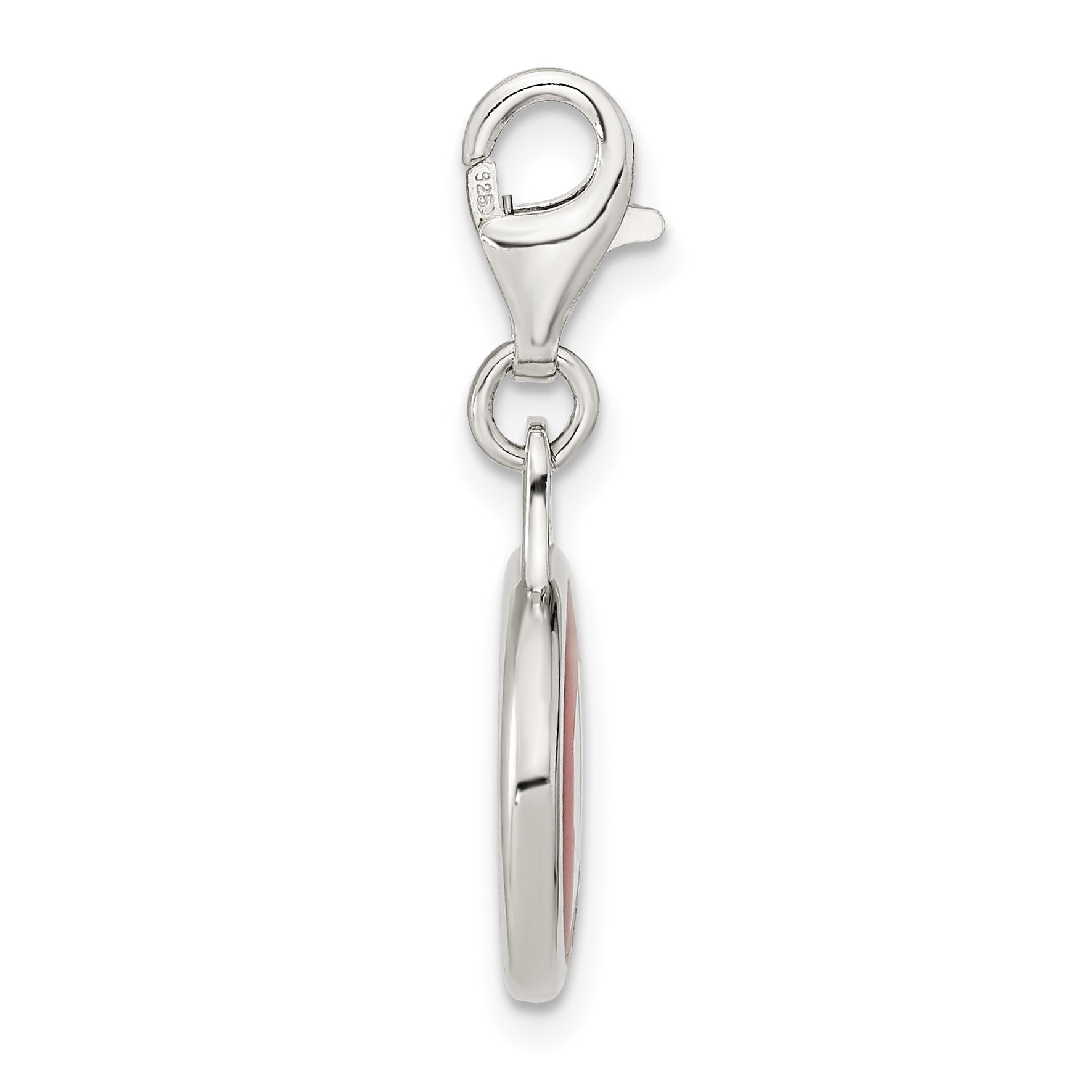 Sterling Silver Amore La Vita Rhodium-Plated Polished Enameled University Of Wisconsin Charm With Fancy Lobster Clasp