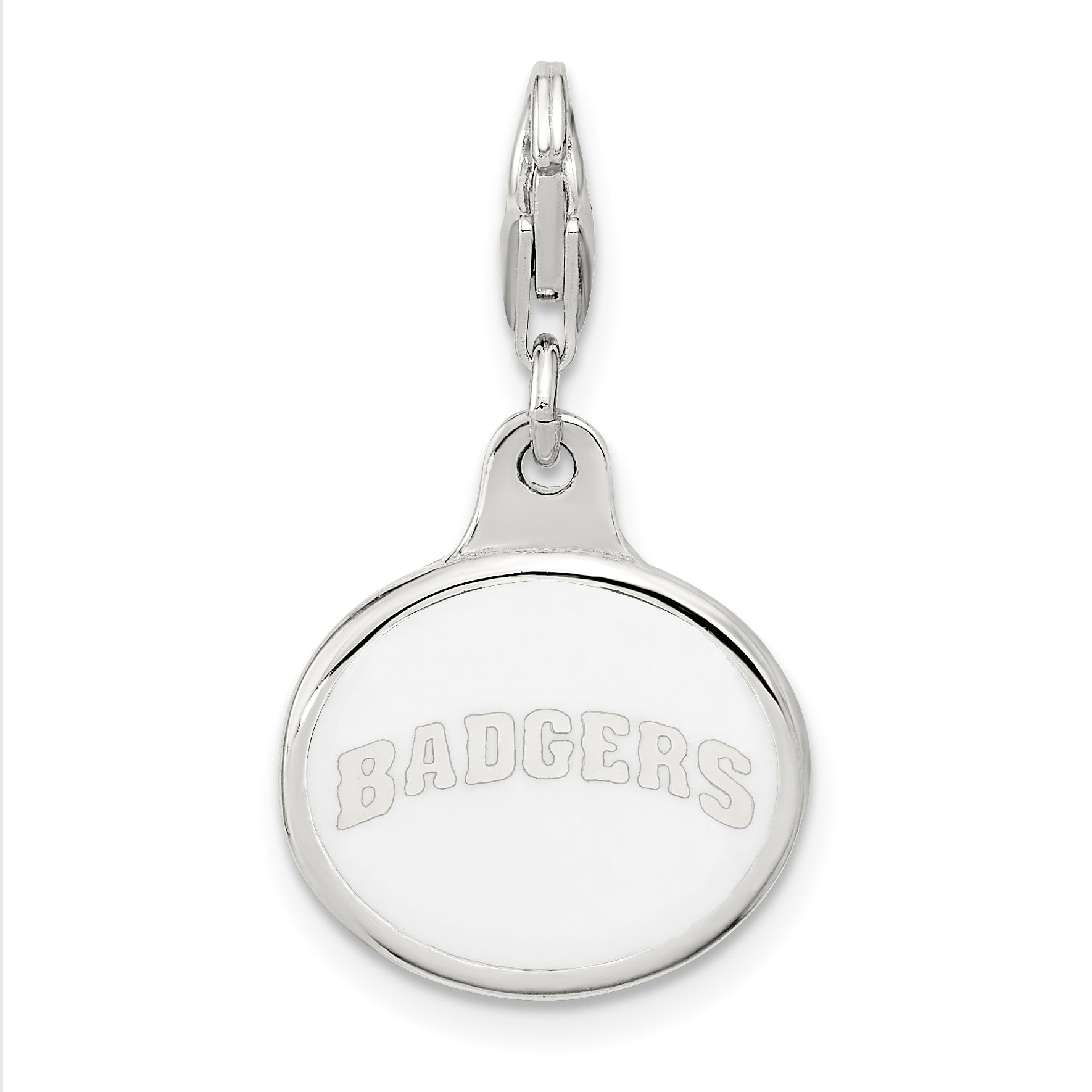 Sterling Silver Amore La Vita Rhodium-Plated Polished Enameled University Of Wisconsin Charm With Fancy Lobster Clasp