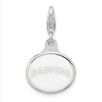 Sterling Silver Amore La Vita Rhodium-Plated Polished Enameled University Of Wisconsin Charm With Fancy Lobster Clasp