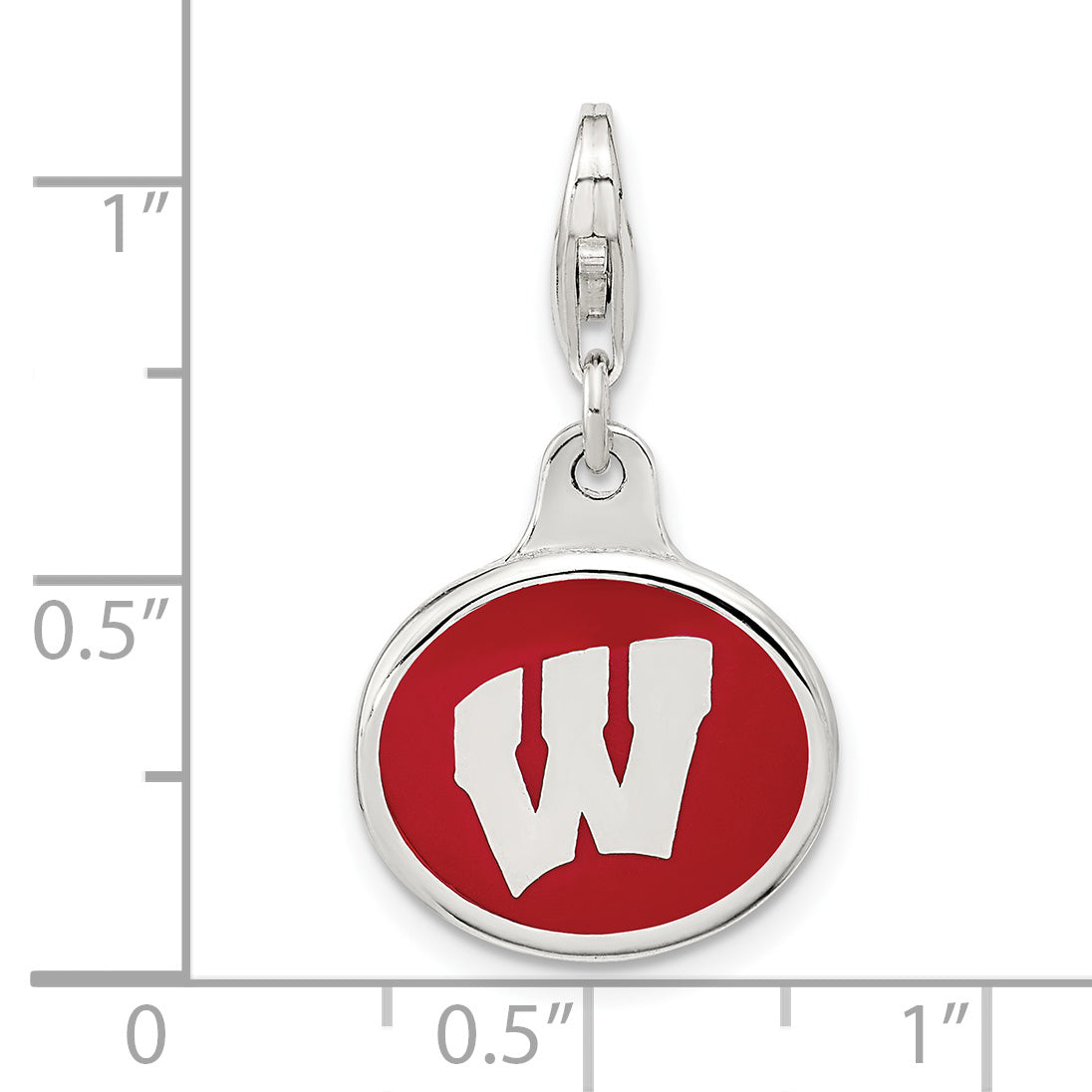 Sterling Silver Amore La Vita Rhodium-Plated Polished Enameled University Of Wisconsin Charm With Fancy Lobster Clasp