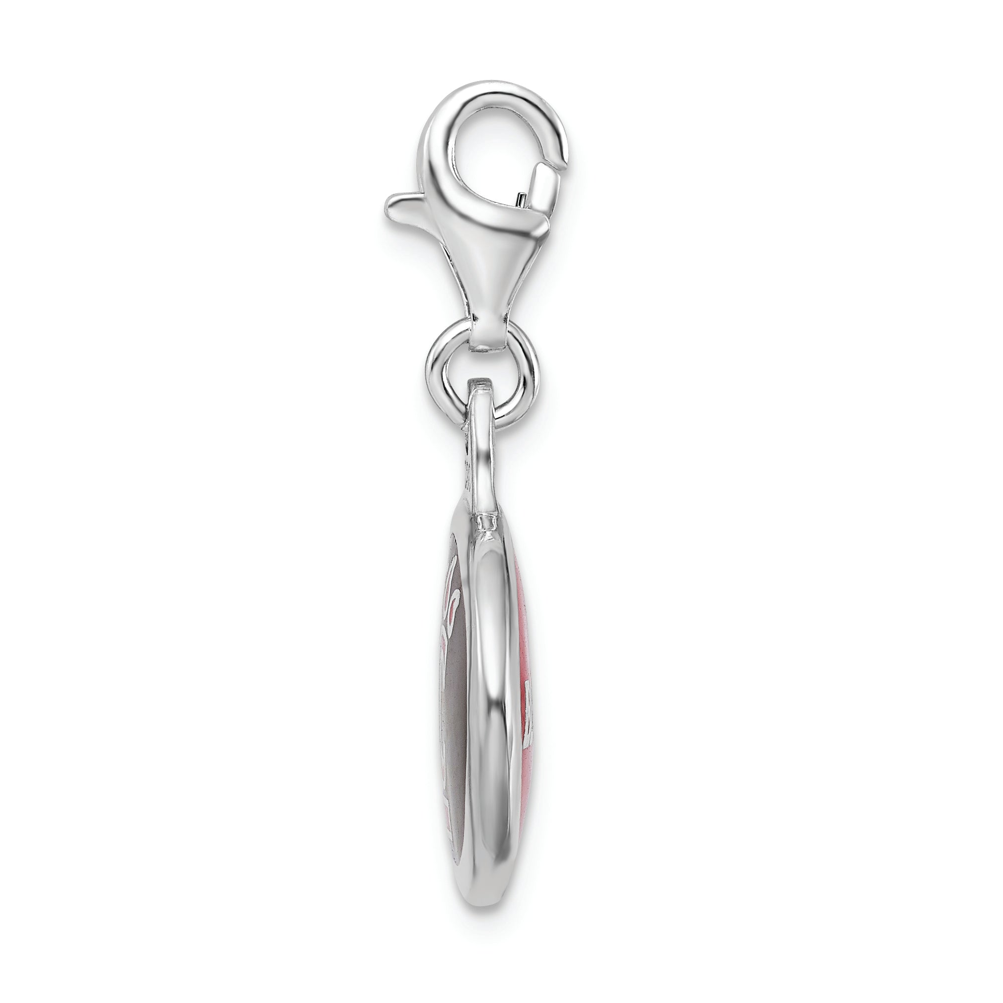Sterling Silver Amore La Vita Rhodium-Plated Polished Enameled University Of Cincinnati Charm With Fancy Lobster Clasp