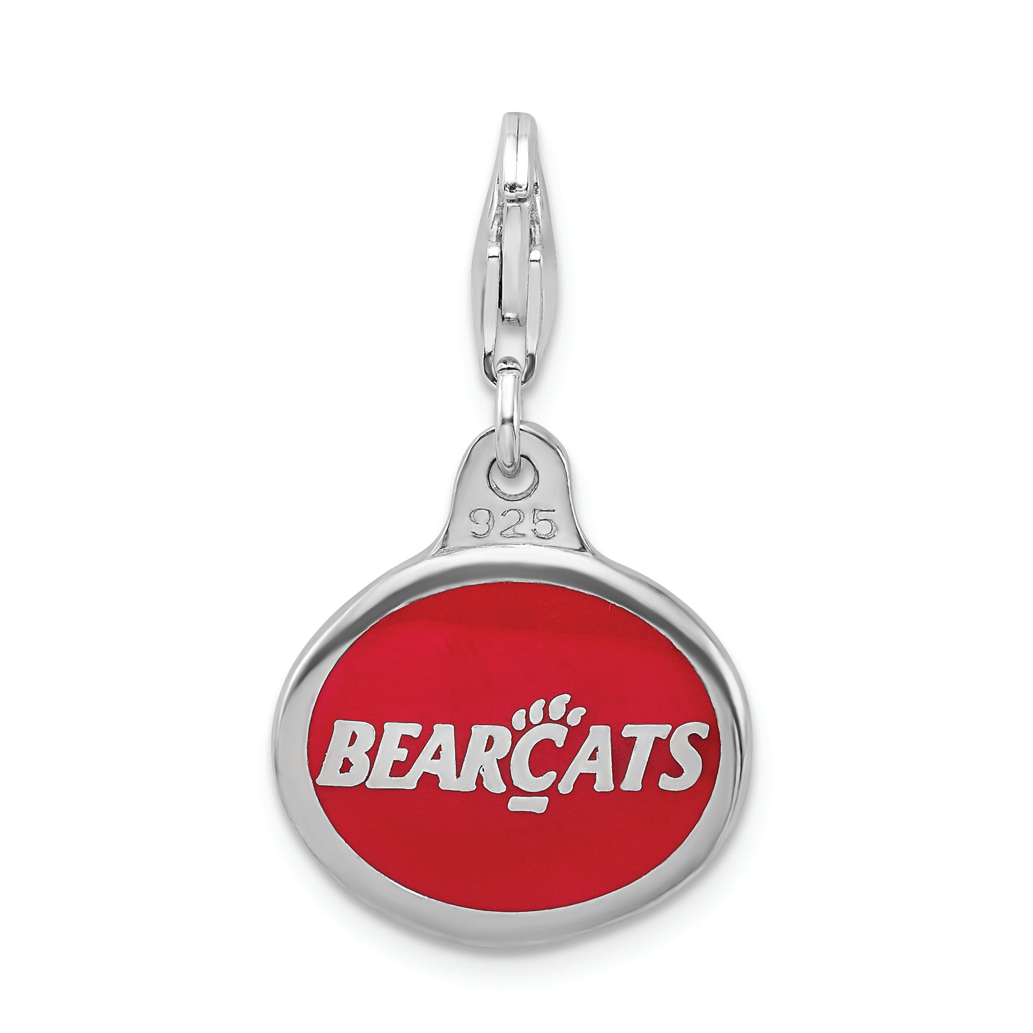 Sterling Silver Amore La Vita Rhodium-Plated Polished Enameled University Of Cincinnati Charm With Fancy Lobster Clasp