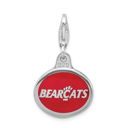 Sterling Silver Amore La Vita Rhodium-Plated Polished Enameled University Of Cincinnati Charm With Fancy Lobster Clasp