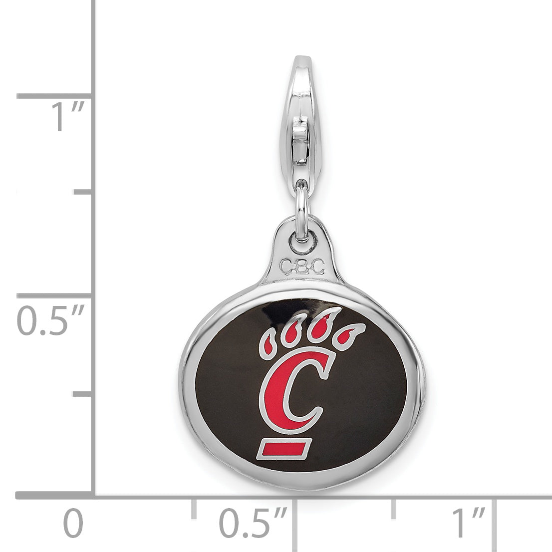 Sterling Silver Amore La Vita Rhodium-Plated Polished Enameled University Of Cincinnati Charm With Fancy Lobster Clasp