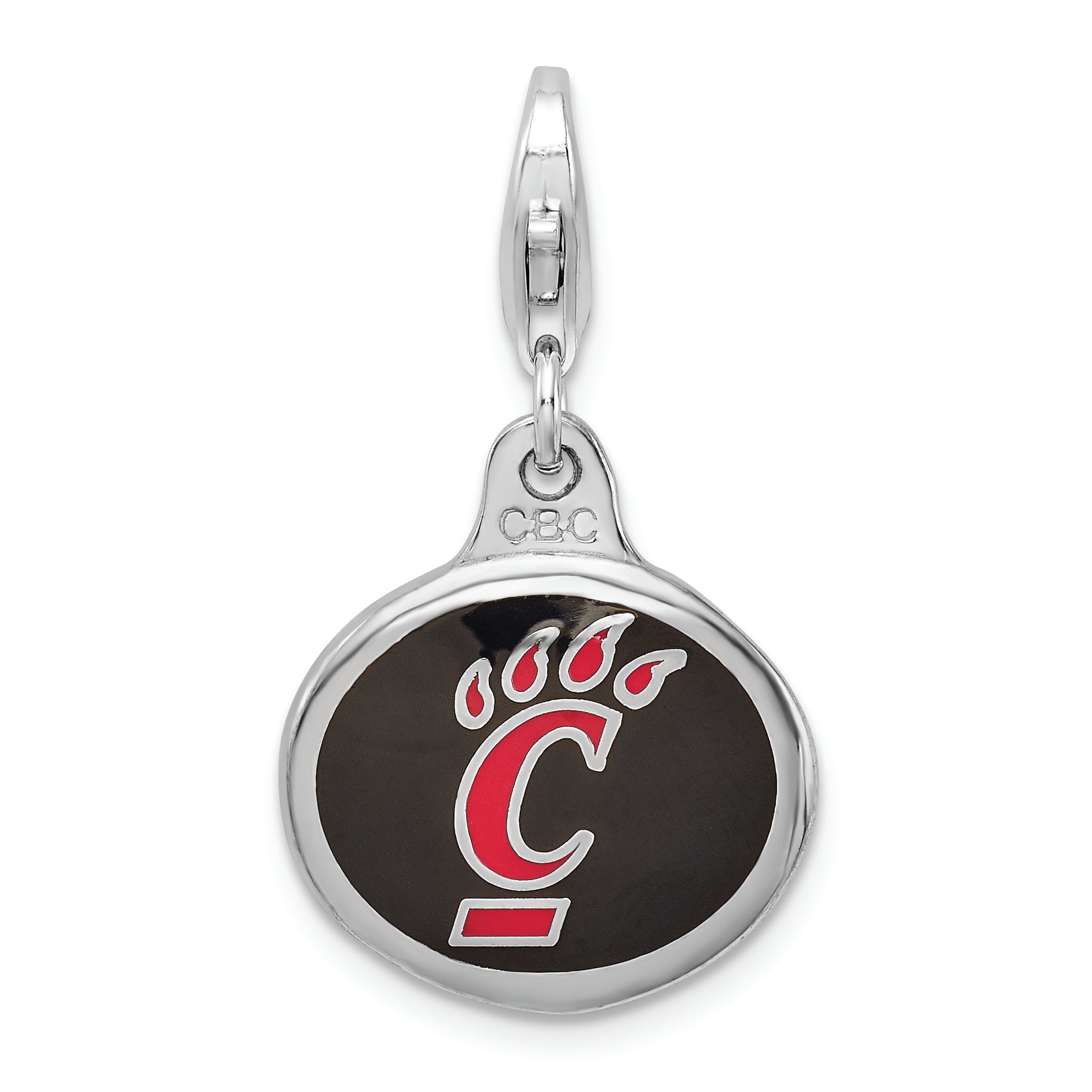 Sterling Silver Amore La Vita Rhodium-Plated Polished Enameled University Of Cincinnati Charm With Fancy Lobster Clasp