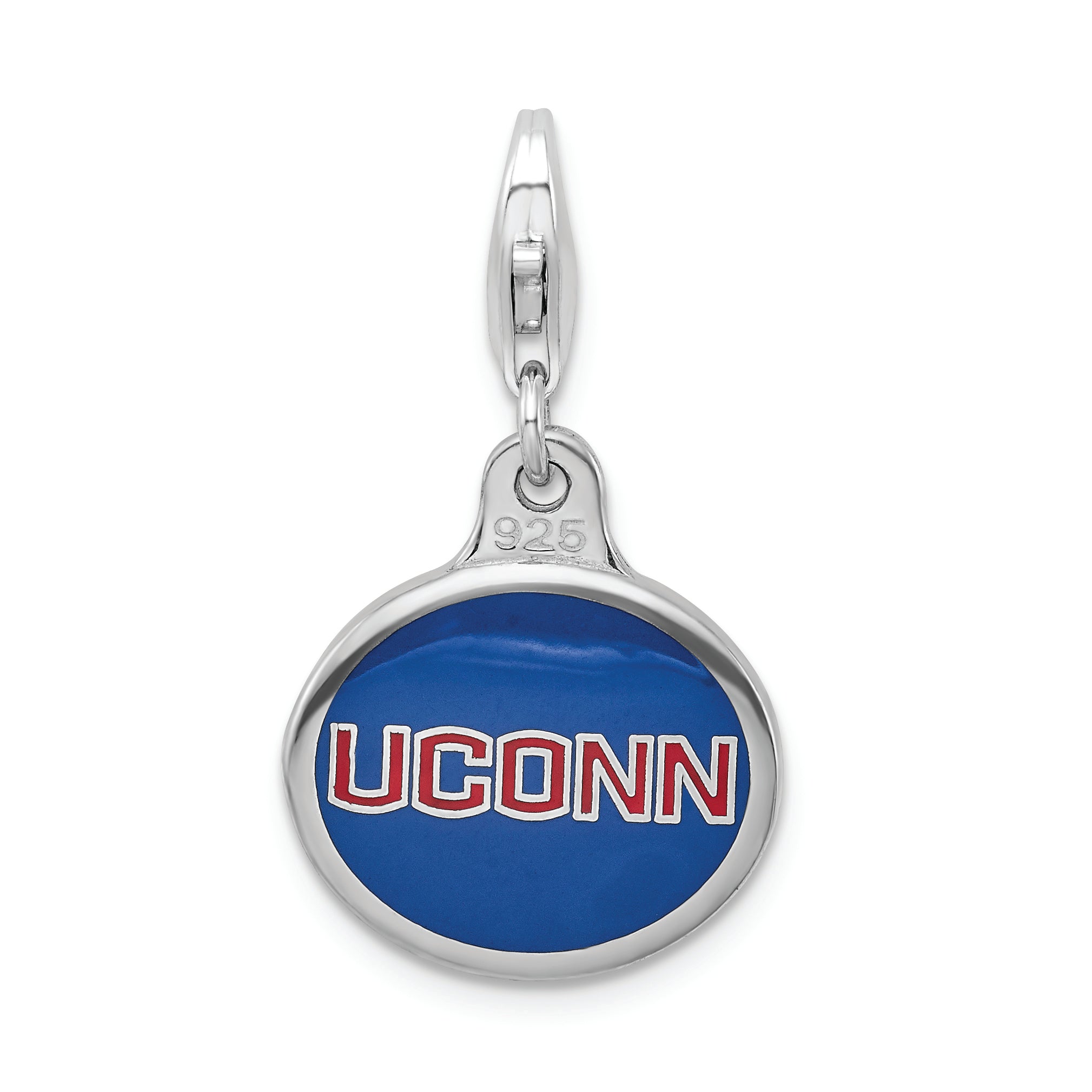 Sterling Silver Amore La Vita Rhodium-Plated Polished Enameled University Of Connecticut Charm With Fancy Lobster Clasp