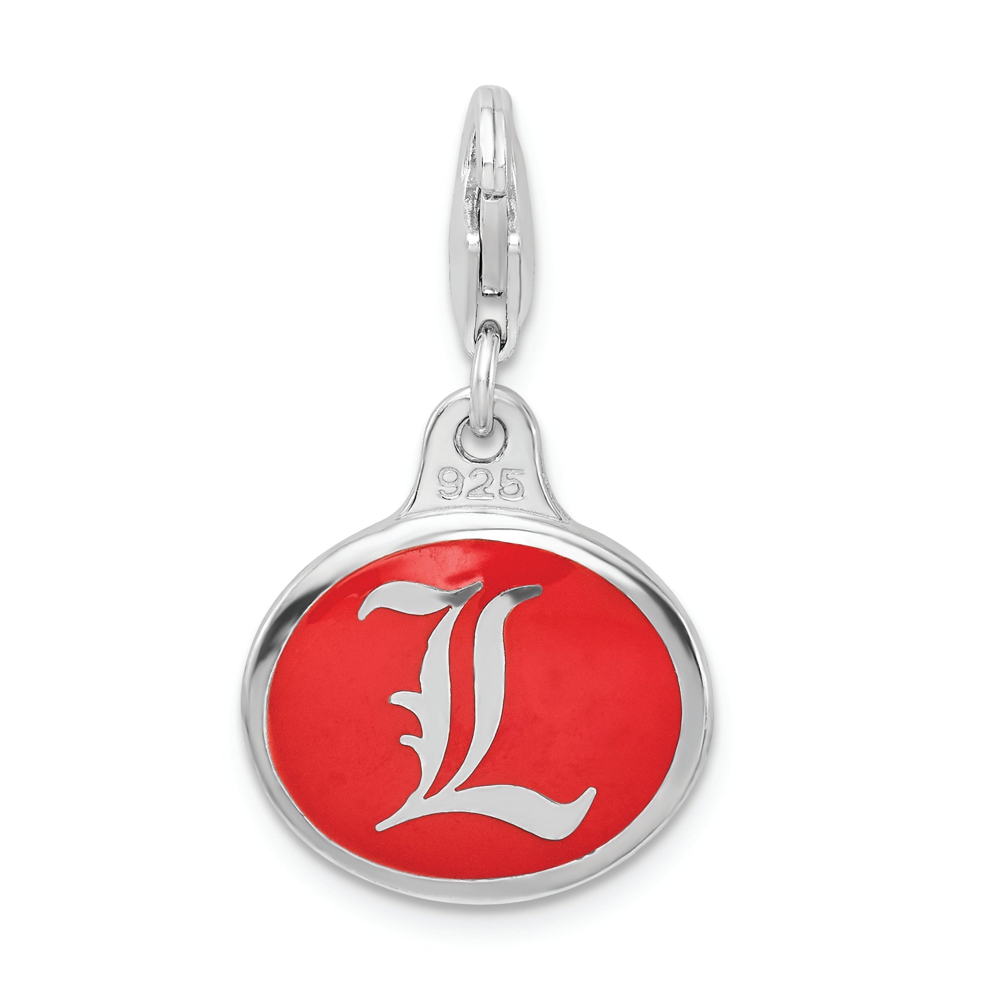 Sterling Silver Amore La Vita Rhodium-Plated Polished Enameled University Of Louisville Charm With Fancy Lobster Clasp