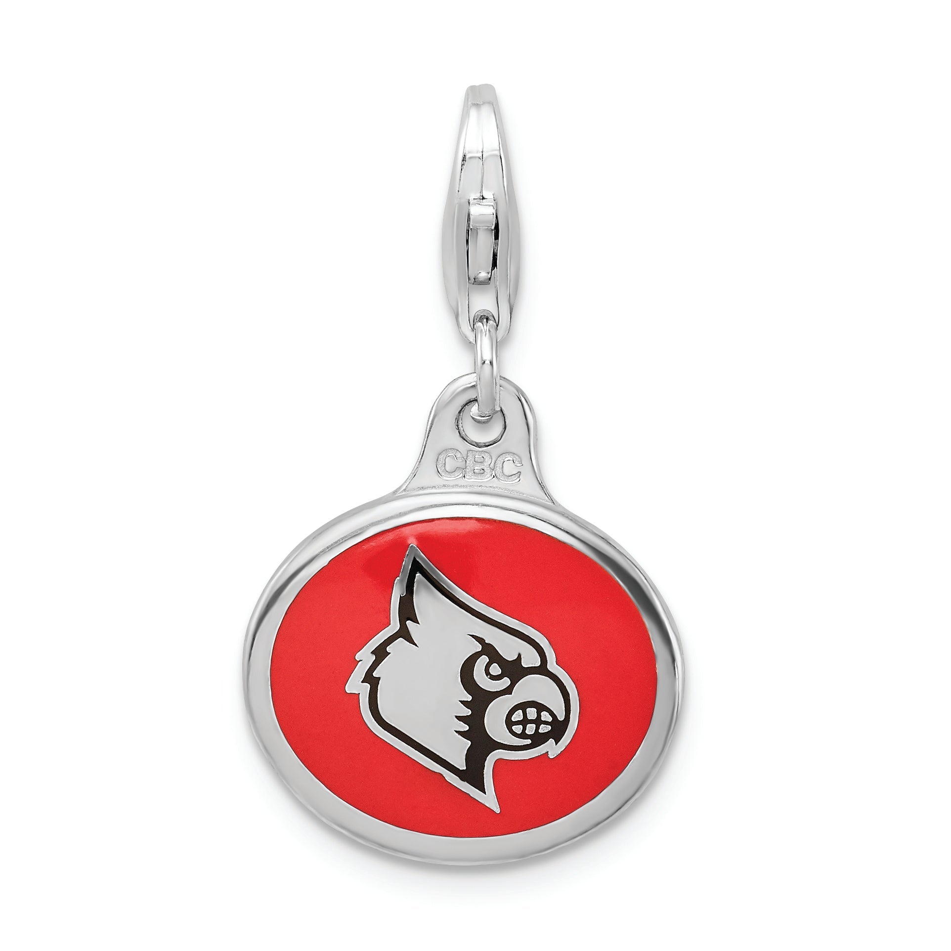 Sterling Silver Amore La Vita Rhodium-Plated Polished Enameled University Of Louisville Charm With Fancy Lobster Clasp