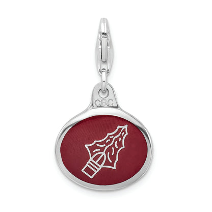 Sterling Silver Amore La Vita Rhodium-Plated Polished Enameled Florida State University Charm With Fancy Lobster Clasp