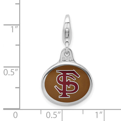 Sterling Silver Amore La Vita Rhodium-Plated Polished Enameled Florida State University Charm With Fancy Lobster Clasp