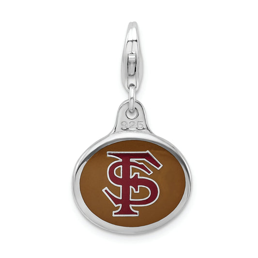 Sterling Silver Amore La Vita Rhodium-Plated Polished Enameled Florida State University Charm With Fancy Lobster Clasp