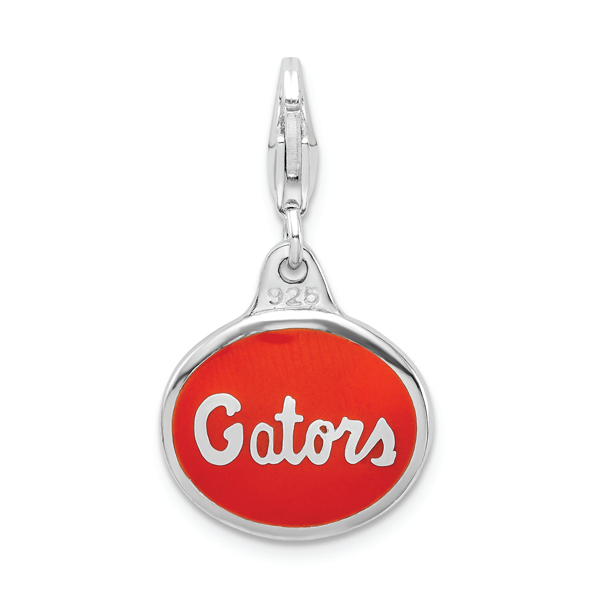 Sterling Silver Amore La Vita Rhodium-Plated Polished Enameled University Of Florida Charm With Fancy Lobster Clasp