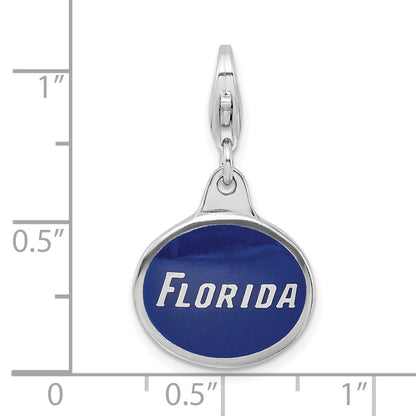 Sterling Silver Amore La Vita Rhodium-Plated Polished Enameled University Of Florida Charm With Fancy Lobster Clasp