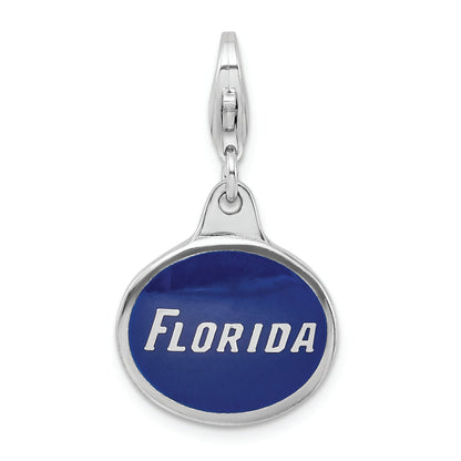 Sterling Silver Amore La Vita Rhodium-Plated Polished Enameled University Of Florida Charm With Fancy Lobster Clasp