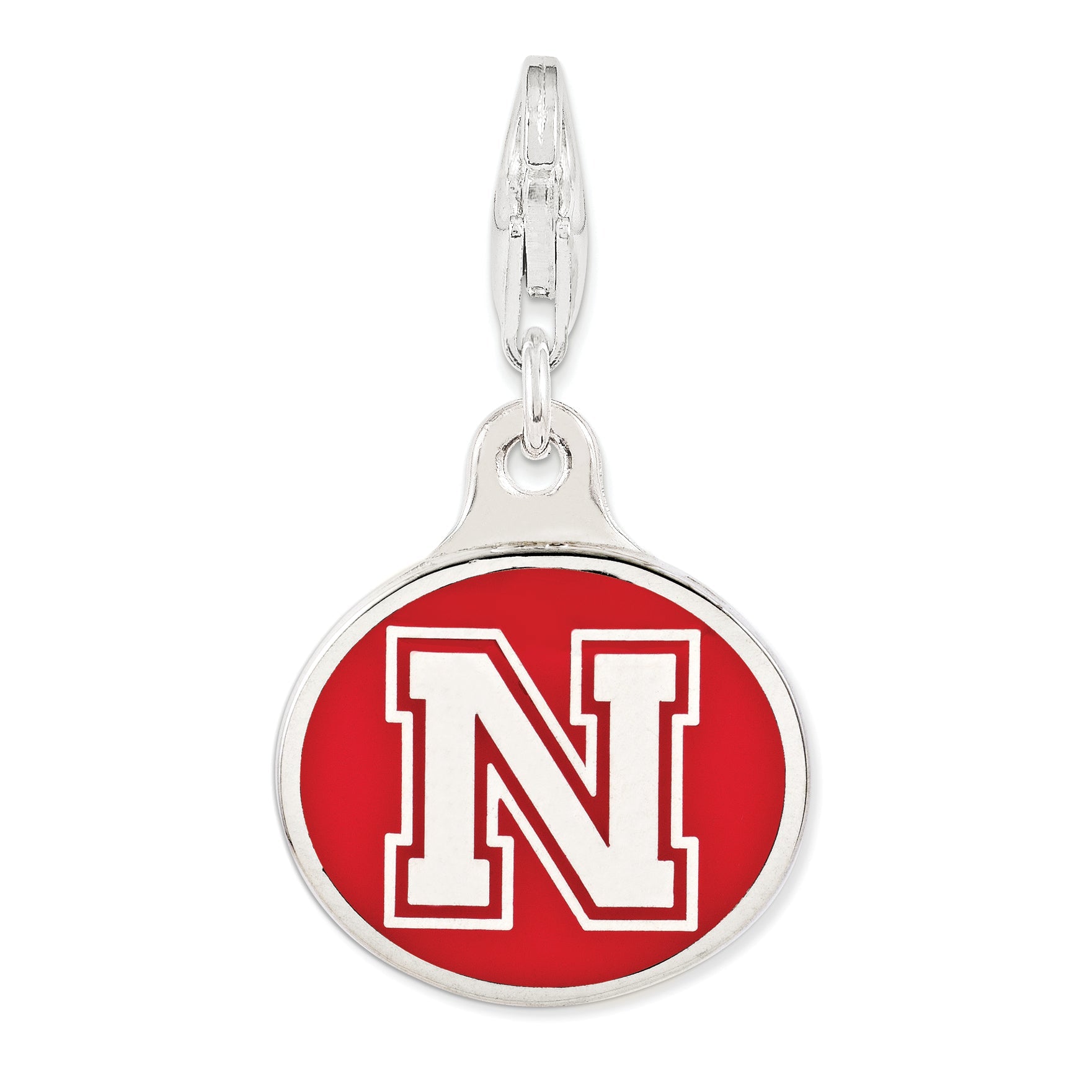 Sterling Silver Amore La Vita Rhodium-Plated Polished Enameled University Of Nebraska Charm With Fancy Lobster Clasp