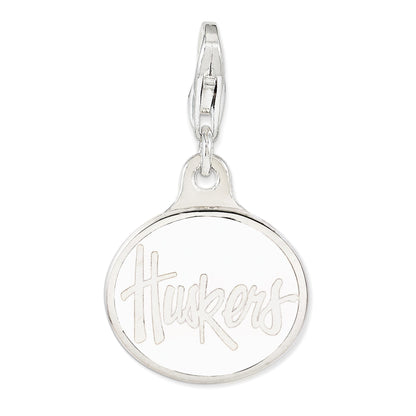 Sterling Silver Amore La Vita Rhodium-Plated Polished Enameled University Of Nebraska Charm With Fancy Lobster Clasp