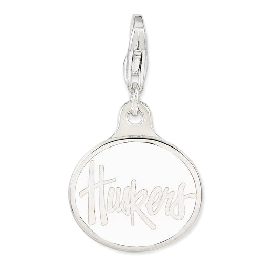 Sterling Silver Amore La Vita Rhodium-Plated Polished Enameled University Of Nebraska Charm With Fancy Lobster Clasp