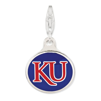 Sterling Silver Enamel Univ. Of Kansas W/ Lobster Clasp Charm