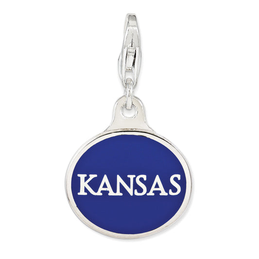 Sterling Silver Enamel Univ. Of Kansas W/ Lobster Clasp Charm