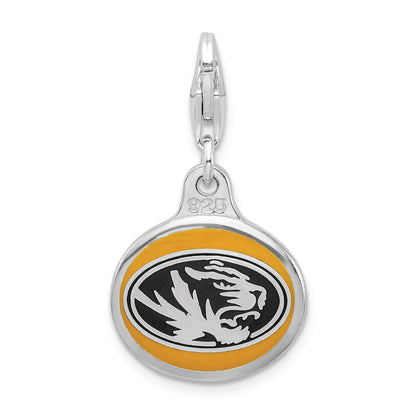 Sterling Silver Amore La Vita Rhodium-Plated Polished Enameled University Of Missouri Charm With Fancy Lobster Clasp