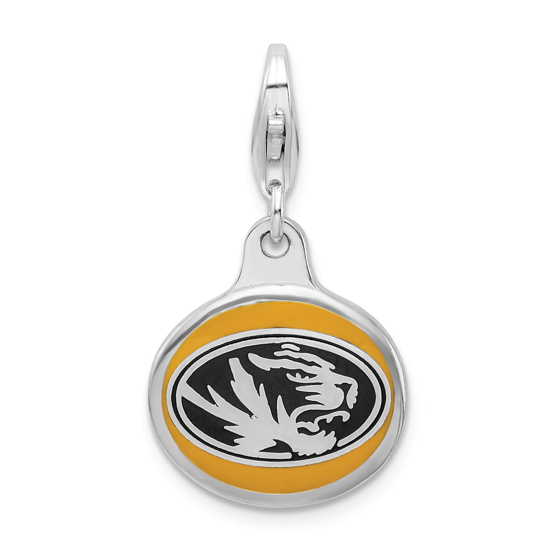 Sterling Silver Amore La Vita Rhodium-Plated Polished Enameled University Of Missouri Charm With Fancy Lobster Clasp