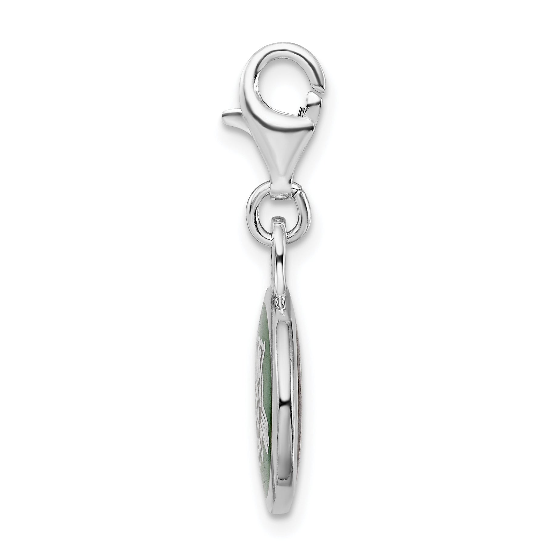 Sterling Silver Amore La Vita Rhodium-Plated Polished Enameled Ohio University Charm With Fancy Lobster Clasp