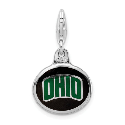 Sterling Silver Amore La Vita Rhodium-Plated Polished Enameled Ohio University Charm With Fancy Lobster Clasp
