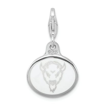 Sterling Silver Amore La Vita Rhodium-Plated Polished Enameled Marshall University Charm With Fancy Lobster Clasp
