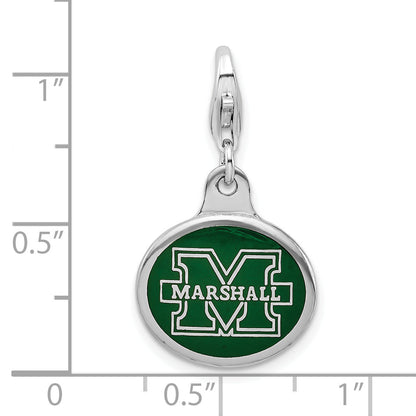 Sterling Silver Amore La Vita Rhodium-Plated Polished Enameled Marshall University Charm With Fancy Lobster Clasp
