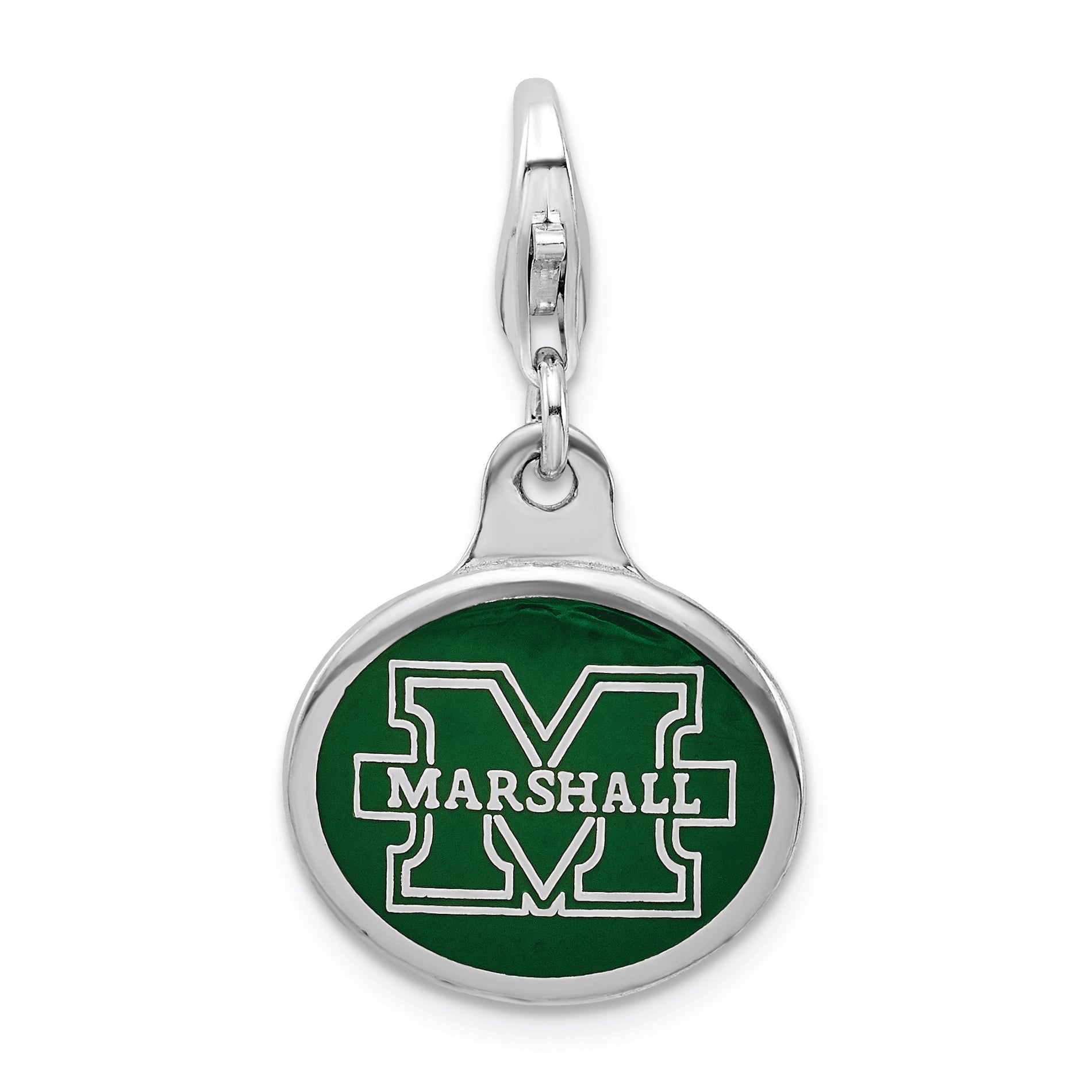 Sterling Silver Amore La Vita Rhodium-Plated Polished Enameled Marshall University Charm With Fancy Lobster Clasp