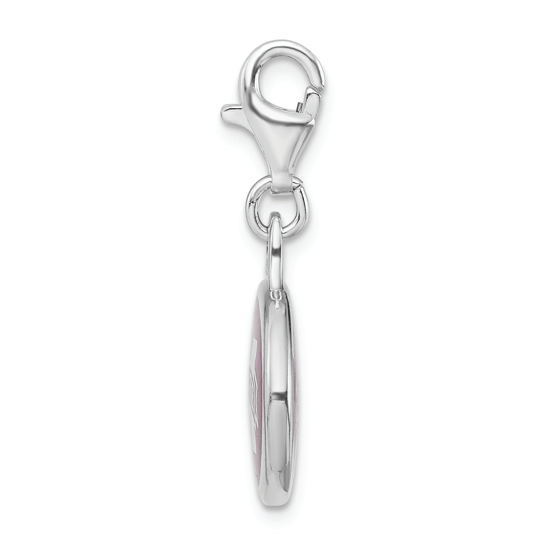 Sterling Silver Amore La Vita Rhodium-Plated Polished Enameled Mississippi State University Charm With Fancy Lobster Clasp