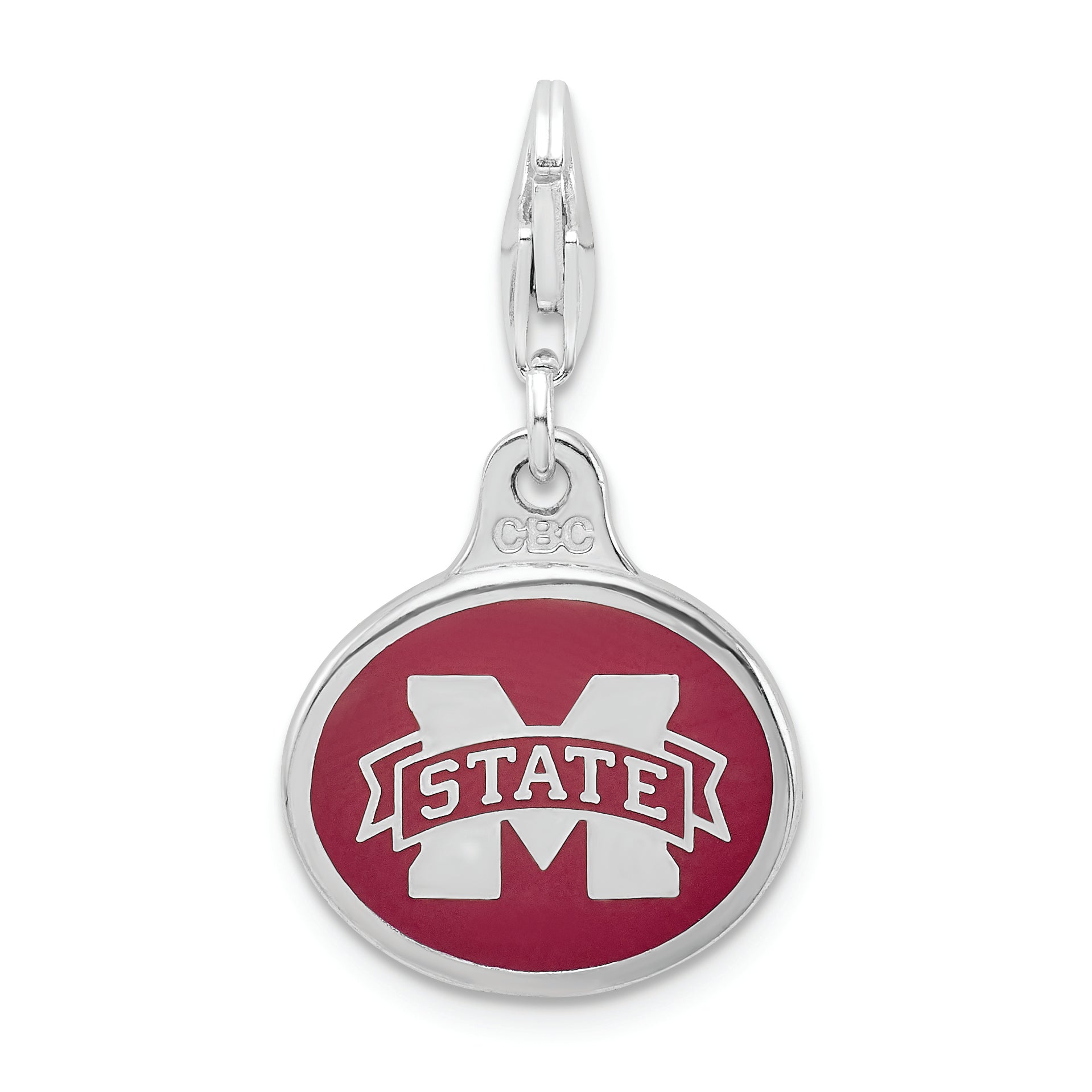 Sterling Silver Amore La Vita Rhodium-Plated Polished Enameled Mississippi State University Charm With Fancy Lobster Clasp