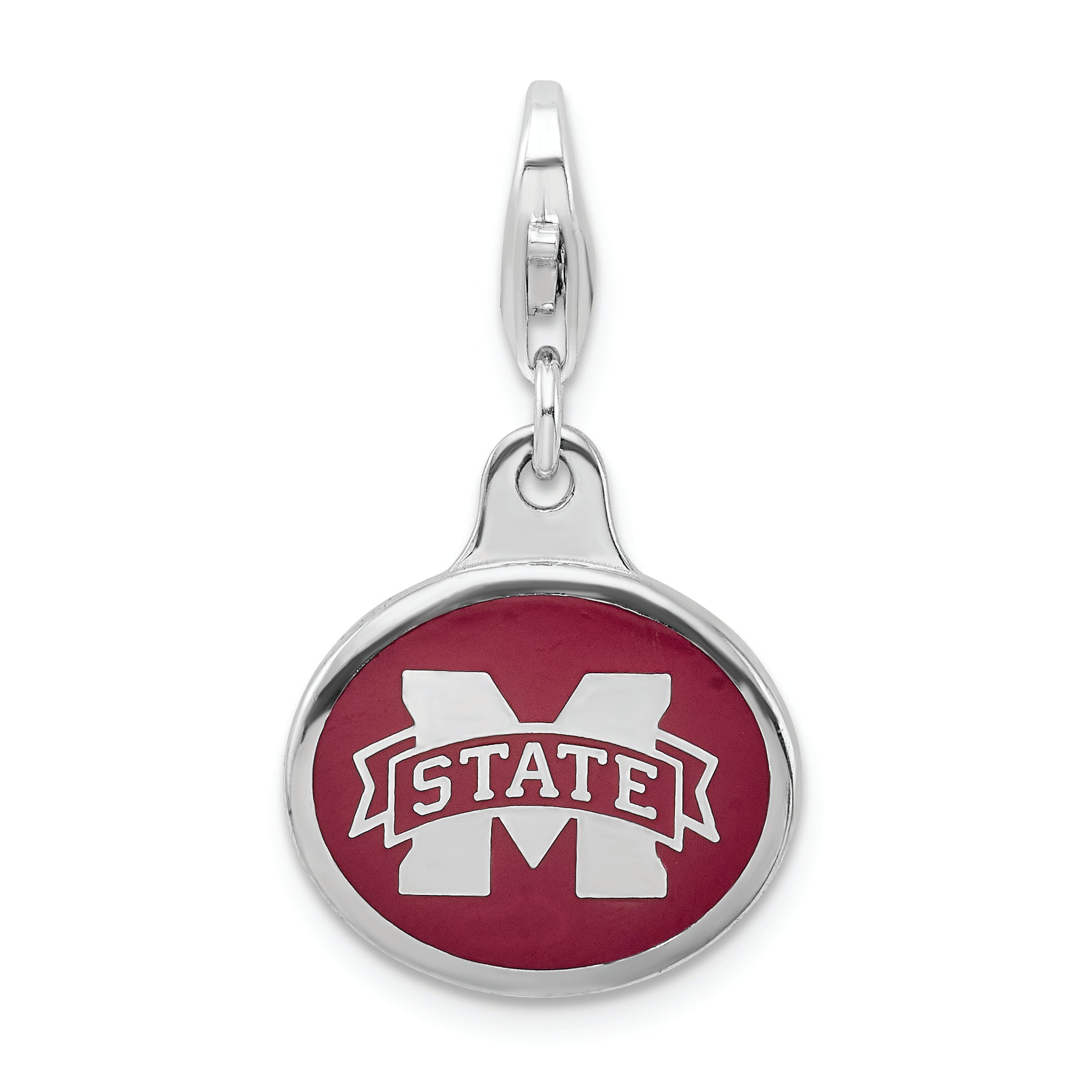 Sterling Silver Amore La Vita Rhodium-Plated Polished Enameled Mississippi State University Charm With Fancy Lobster Clasp