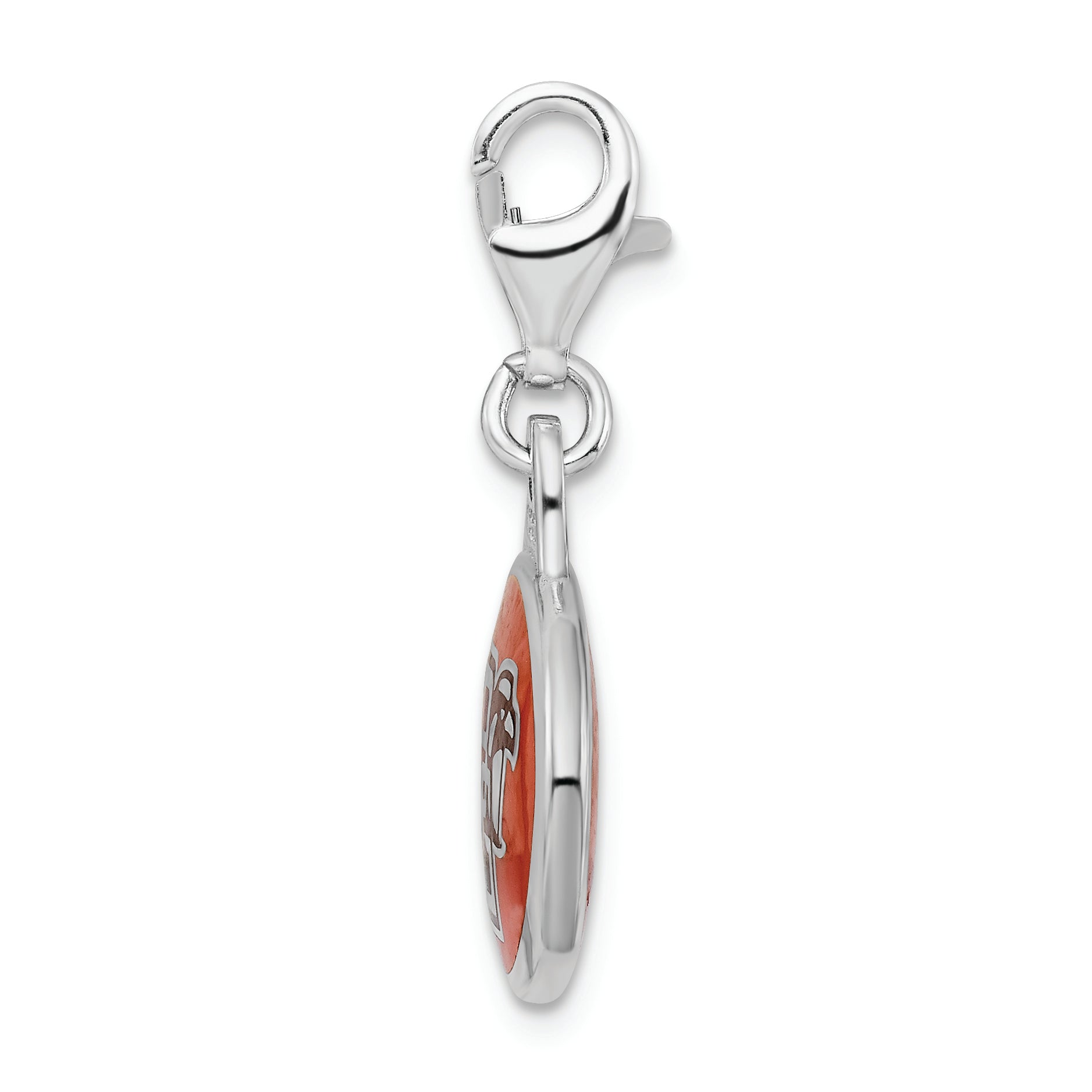 Sterling Silver Amore La Vita Rhodium-Plated Polished Enameled Bowling Green University Charm With Fancy Lobster Clasp