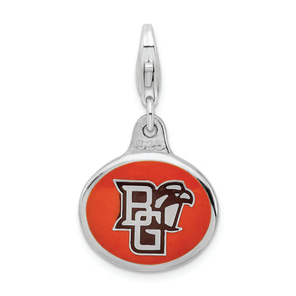 Sterling Silver Amore La Vita Rhodium-Plated Polished Enameled Bowling Green University Charm With Fancy Lobster Clasp